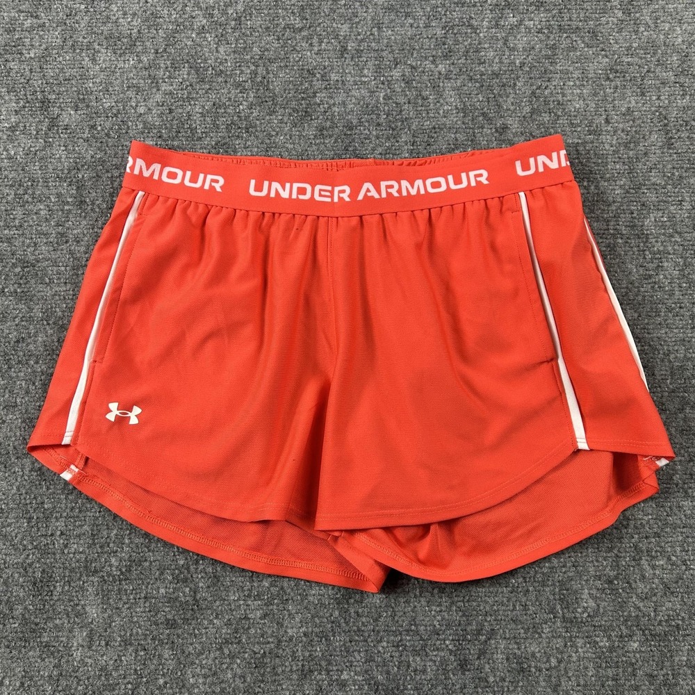 Under Armour Tech Play Up‎ Shorts Womens Small Orange 3 Inseam Running Training